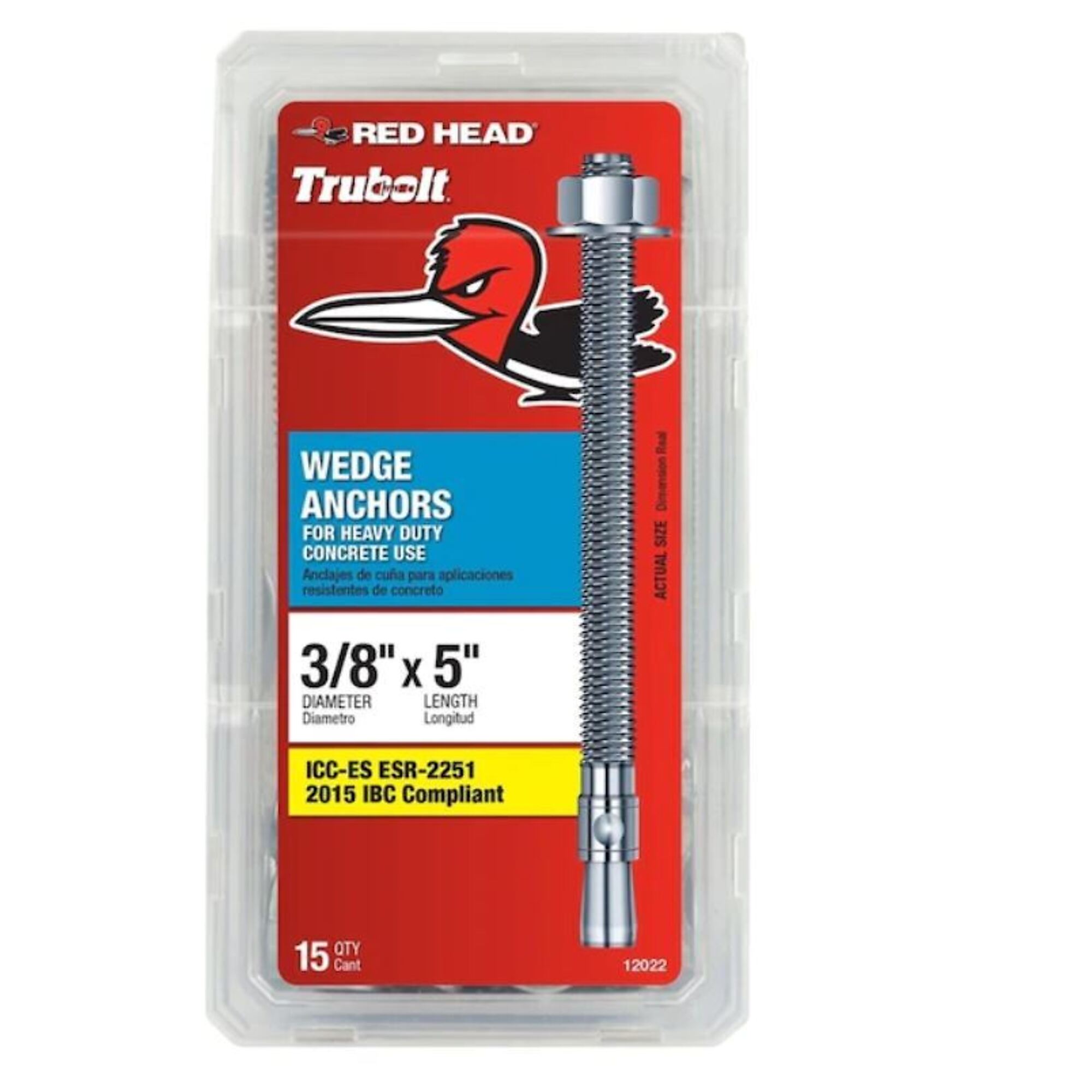 Red Head Wedge Anchors - 3/8in. x 5in., Steel, Zinc-Plated, 15 Pcs, Model# 12022